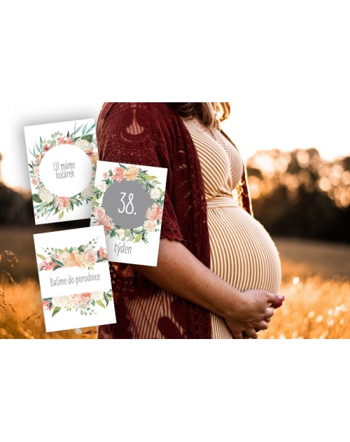Těhotenské milníkové kartičky Květy